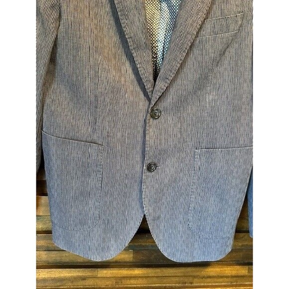 Tailorbyrd Mens Blazer Sport Coat Blue‎ Stripe Stretch Seersucker Elbow 38S - Picture 2 of 16